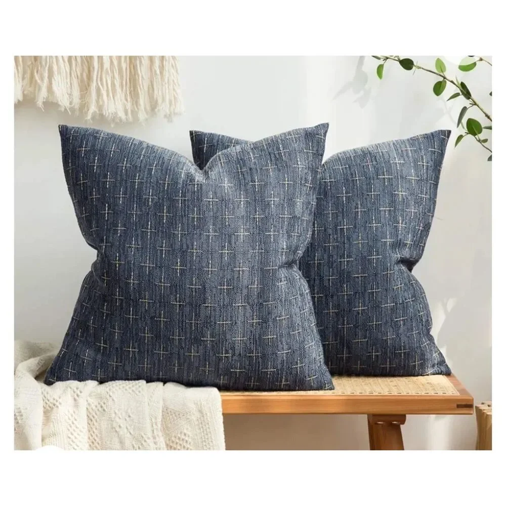 🛋️ MIULEE Navy Blue Gold Cross Woven Pillow Covers 18x18 Set